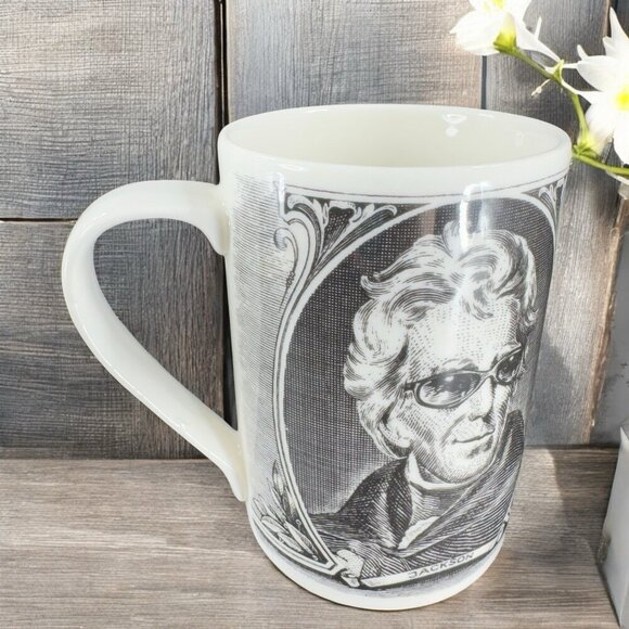222 Fifth Andrew Jackson Slice of Life Mug Ceramic Black White Coffee Mug Cup - Picture 1 of 12
